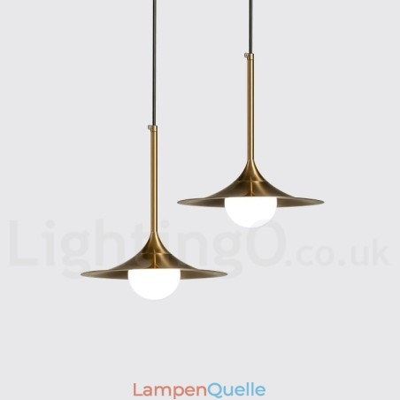 Pendelleuchte im Industriestil, 1 Licht, goldfarben, Mini-Stil, galvanisch lackiert, mit Glasschirm Pendelleuchte im Industriestil, 1 Licht, goldfarben, Mini-Stil, galvanisch lackiert, mit Glasschirm