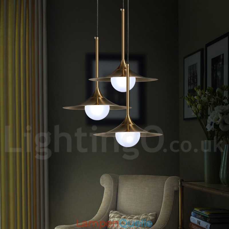 Pendelleuchte im Industriestil, 1 Licht, goldfarben, Mini-Stil, galvanisch lackiert, mit Glasschirm