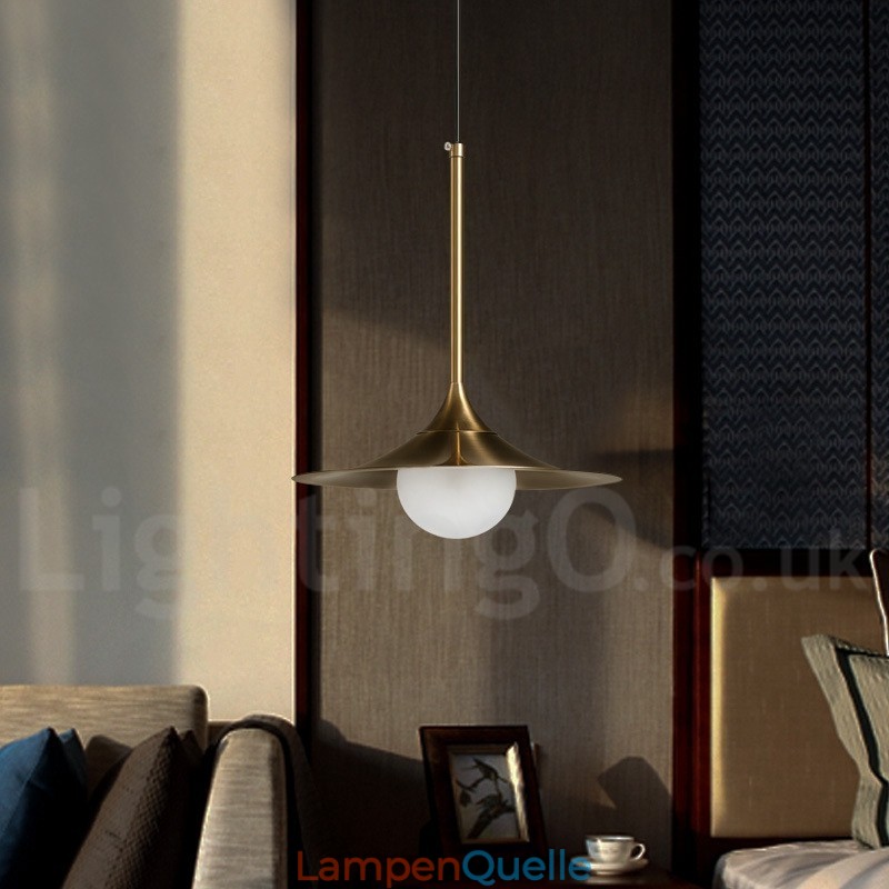 Pendelleuchte im Industriestil, 1 Licht, goldfarben, Mini-Stil, galvanisch lackiert, mit Glasschirm