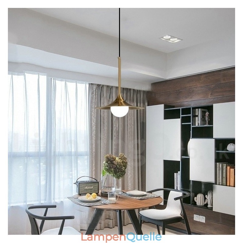 Pendelleuchte im Industriestil, 1 Licht, goldfarben, Mini-Stil, galvanisch lackiert, mit Glasschirm