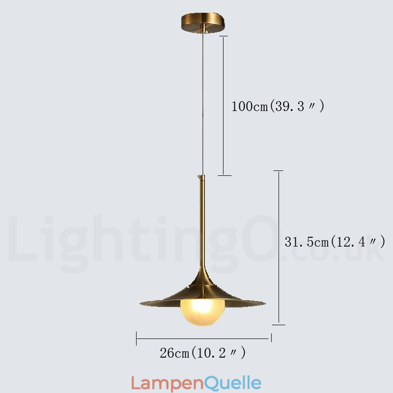 Pendelleuchte im Industriestil, 1 Licht, goldfarben, Mini-Stil, galvanisch lackiert, mit Glasschirm