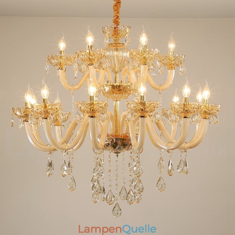 18 (12+6) Lichter Champagner Farbe Eleganter Kristall Kerzenleuchter