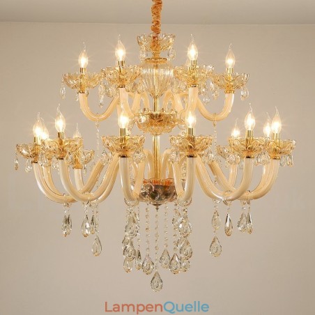 18 (12+6) Lichter Champagner Farbe Eleganter Kristall Kerzenleuchter 18 (12+6) Lichter Champagner Farbe Eleganter Kristall Kerzenleuchter