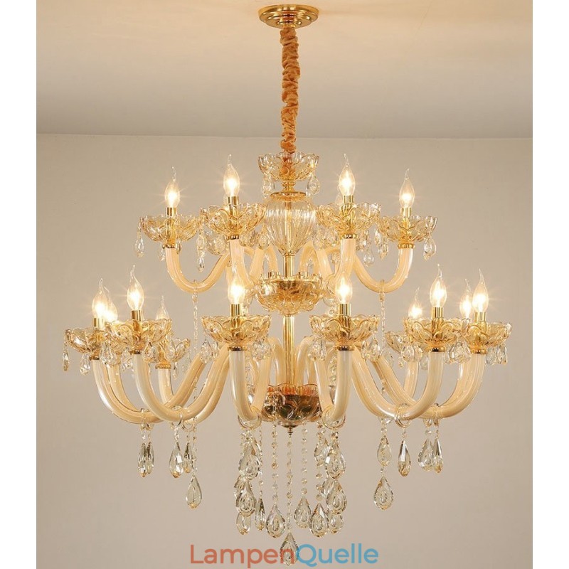 18 (12+6) Lichter Champagner Farbe Eleganter Kristall Kerzenleuchter