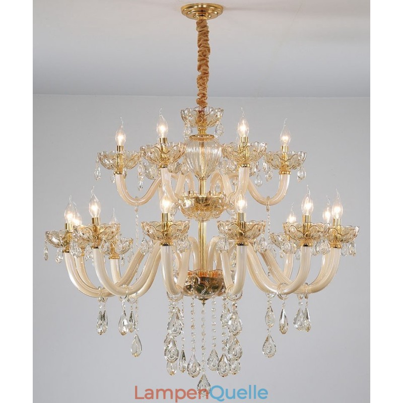 18 (12+6) Lichter Champagner Farbe Eleganter Kristall Kerzenleuchter