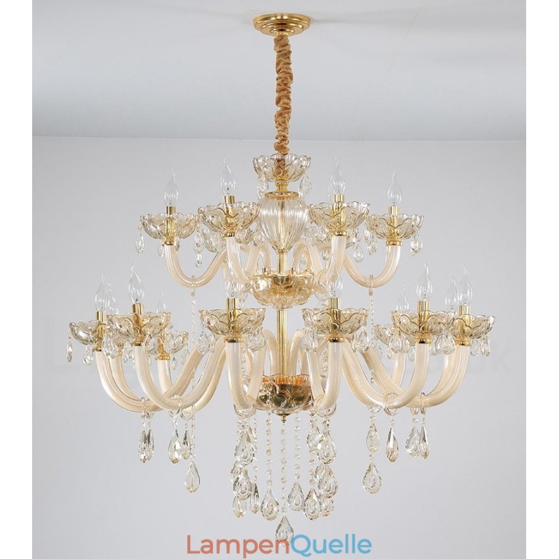18 (12+6) Lichter Champagner Farbe Eleganter Kristall Kerzenleuchter
