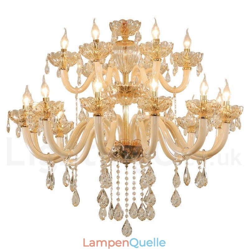 18 (12+6) Lichter Champagner Farbe Eleganter Kristall Kerzenleuchter