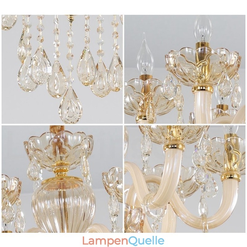 18 (12+6) Lichter Champagner Farbe Eleganter Kristall Kerzenleuchter