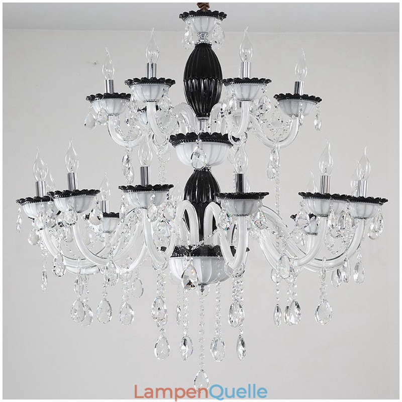 18 (12+6) Lichter Schwarzer Eleganter Kerzenleuchter mit Kristall