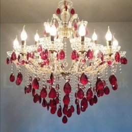 18 (12+6) Lichter luxuriöser roter Kristallkerzen-Goldkronleuchter