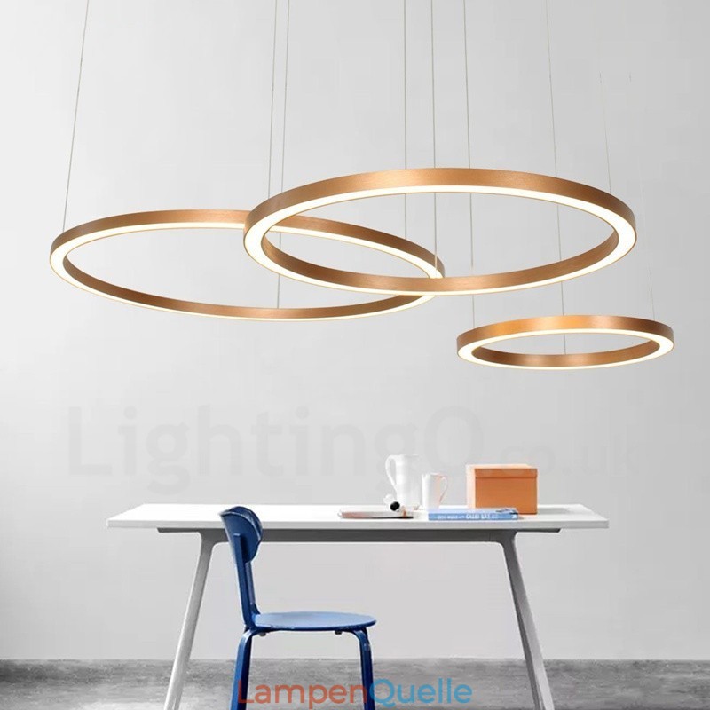 Wi-Fi Smart Dimmbare Gold Rose Gold Moderne zeitgenössische 3 Ringe Licht Aluminiumlegierung Pendelleuchte mit Acryl-Lampenschirm