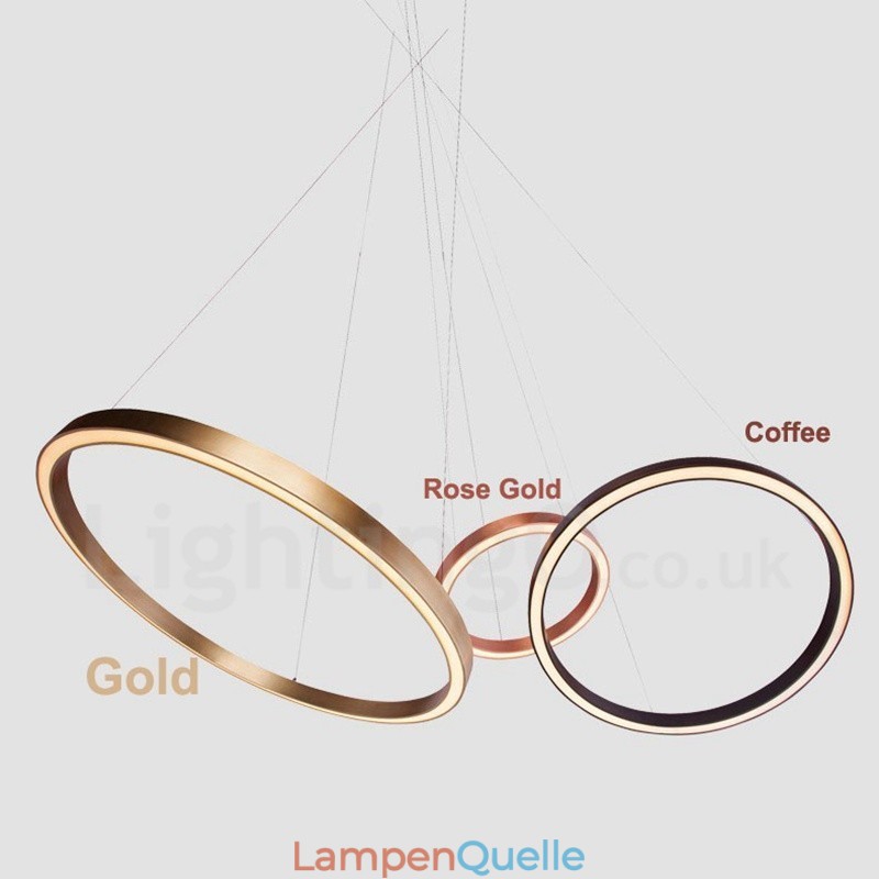 Wi-Fi Smart Dimmbare Gold Rose Gold Moderne zeitgenössische 3 Ringe Licht Aluminiumlegierung Pendelleuchte mit Acryl-Lampenschirm