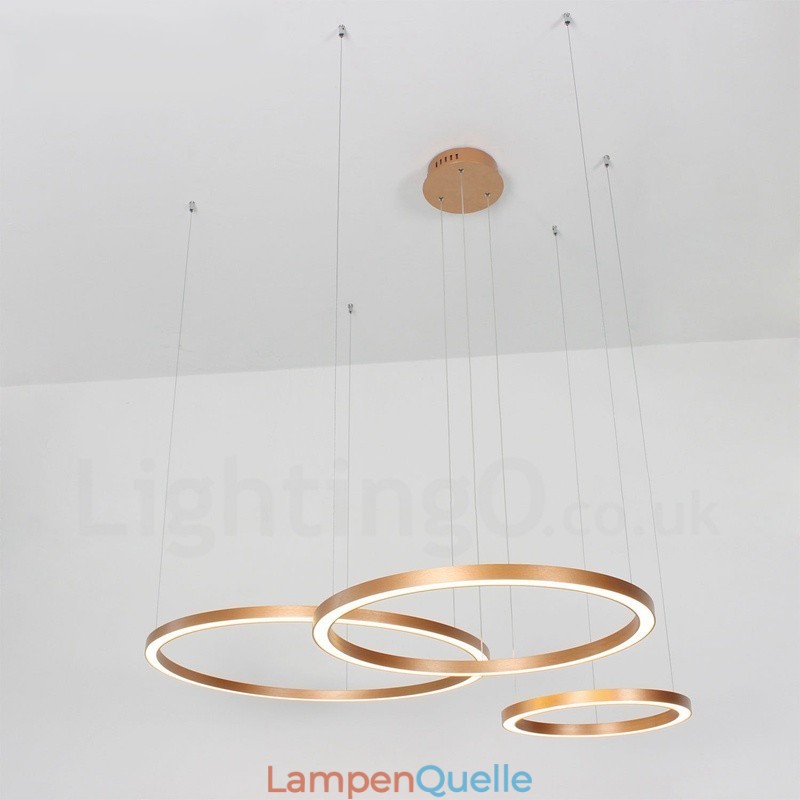 Wi-Fi Smart Dimmbare Gold Rose Gold Moderne zeitgenössische 3 Ringe Licht Aluminiumlegierung Pendelleuchte mit Acryl-Lampenschirm