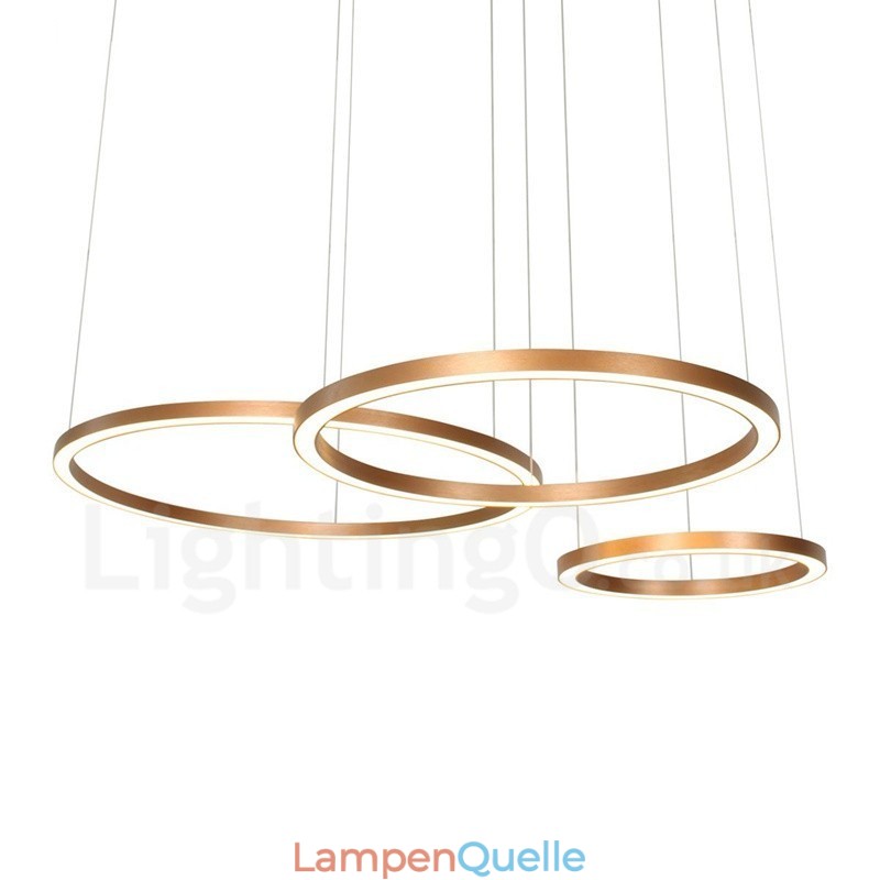 Wi-Fi Smart Dimmbare Gold Rose Gold Moderne zeitgenössische 3 Ringe Licht Aluminiumlegierung Pendelleuchte mit Acryl-Lampenschirm