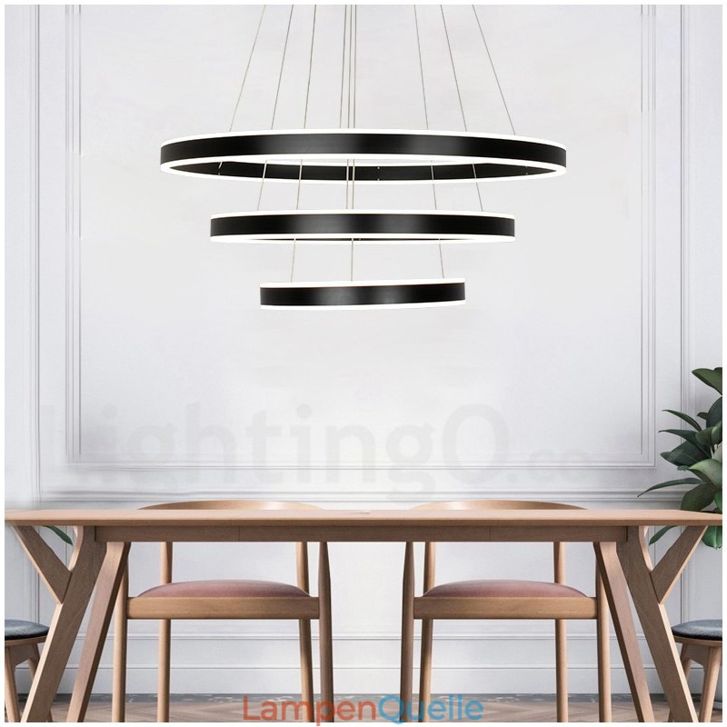 Dimmbare Wi-Fi Smart 3 Ringe Zwei Streifen Moderne zeitgenössische Pendelleuchte mit Acryl-Lampenschirm