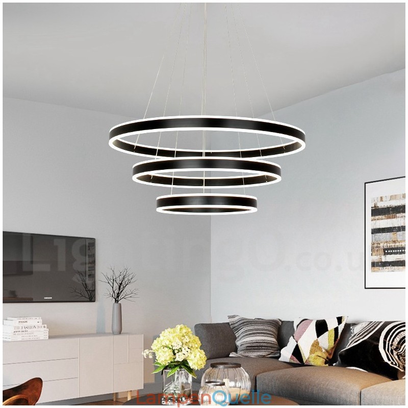 Dimmbare Wi-Fi Smart 3 Ringe Zwei Streifen Moderne zeitgenössische Pendelleuchte mit Acryl-Lampenschirm