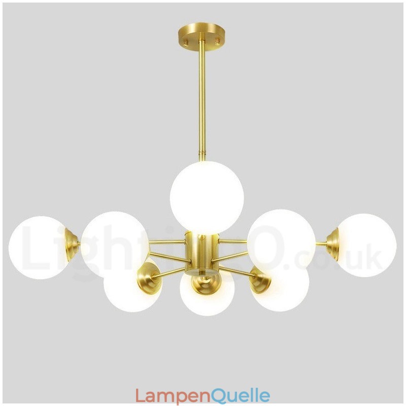 8 Lichter (4 + 4 Lichter) Zweistufiger Kronleuchter aus reinem Messing aus Nordeuropa, moderne Pendelleuchte mit Metallmolekülen