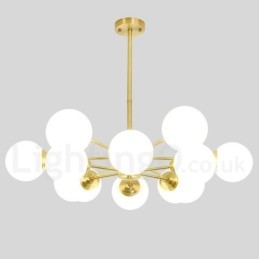 12 Lichter (6 + 6 Lichter) Zweistufiger Kronleuchter aus reinem Messing aus Nordeuropa, moderne Pendelleuchte mit Metallmolekülen