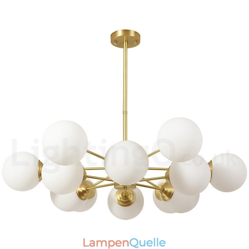 12 Lichter (6 + 6 Lichter) Zweistufiger Kronleuchter aus reinem Messing aus Nordeuropa, moderne Pendelleuchte mit Metallmolekülen