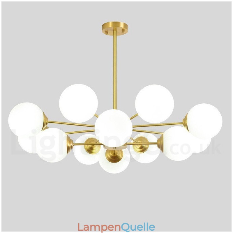 12 Lichter (8 + 4 Lichter) Zweistufiger Kronleuchter aus reinem Messing aus Nordeuropa, moderne Pendelleuchte mit Metallmolekülen