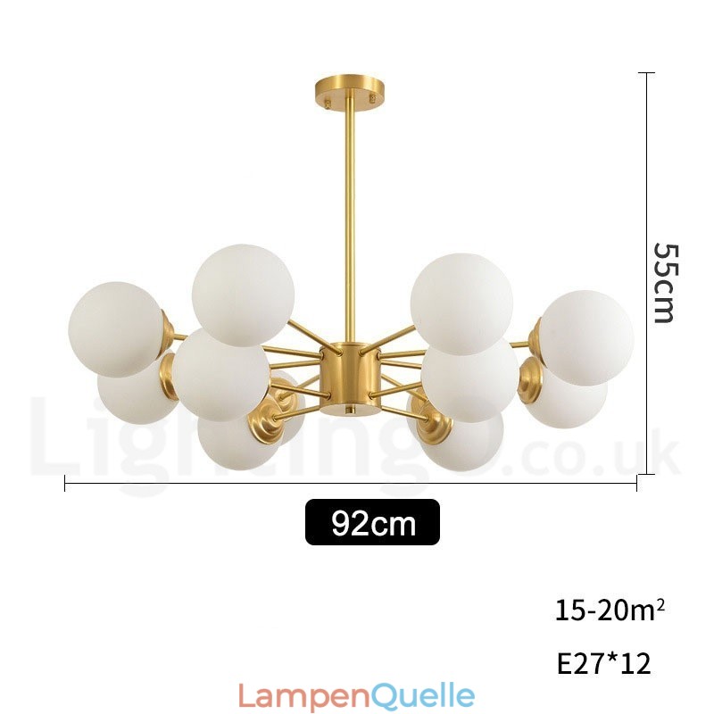 12 Lichter (8 + 4 Lichter) Zweistufiger Kronleuchter aus reinem Messing aus Nordeuropa, moderne Pendelleuchte mit Metallmolekülen