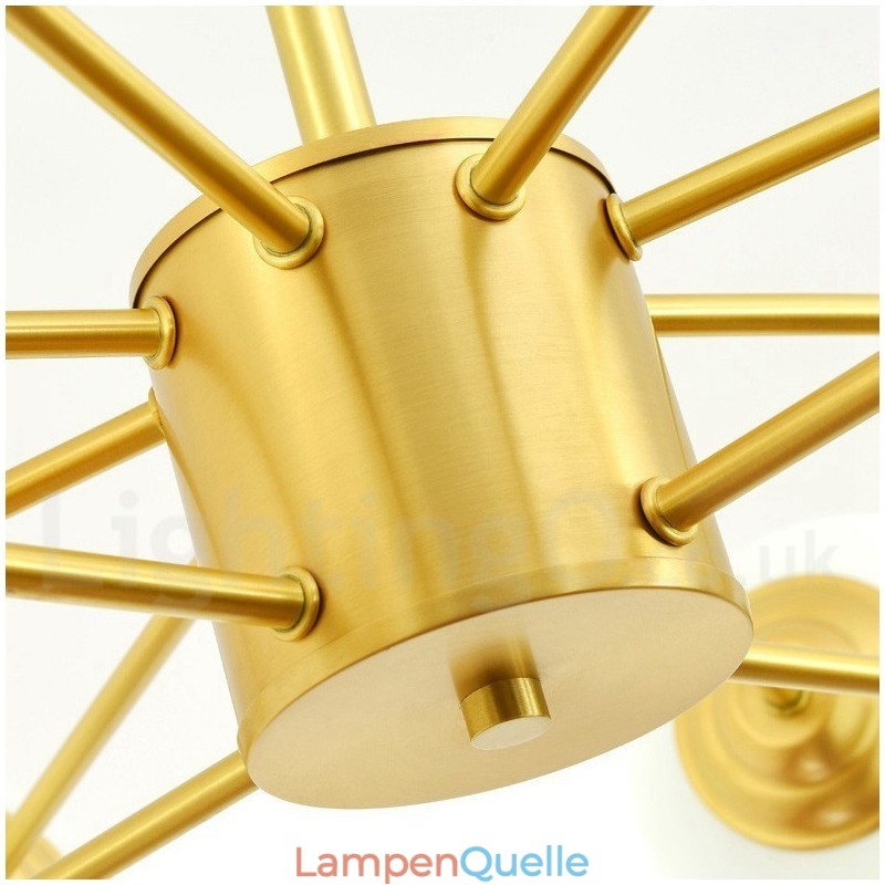 12 Lichter (8 + 4 Lichter) Zweistufiger Kronleuchter aus reinem Messing aus Nordeuropa, moderne Pendelleuchte mit Metallmolekülen