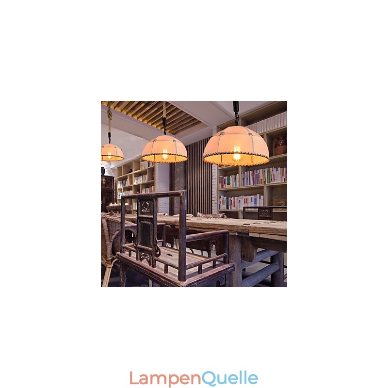 Handgefertigte Kronleuchterlampe aus Hanfseil im Retro-Landhausstil