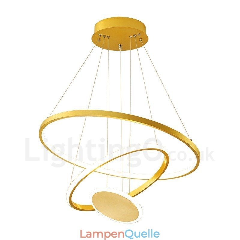 Three Circles Pendelleuchte mit drei Ringen, modernes Design, goldfarben, mit Fernbedienung