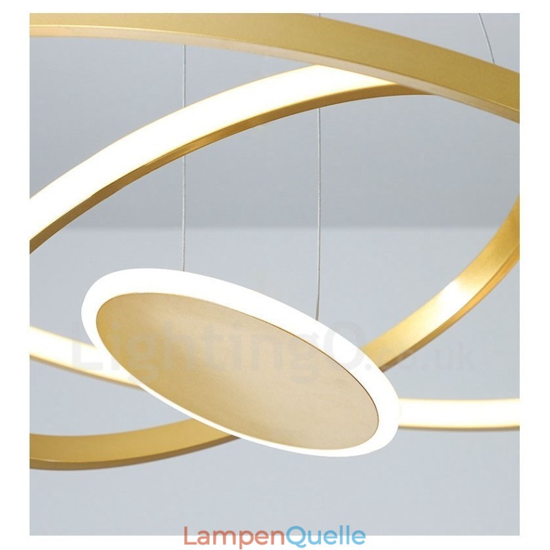 Three Circles Pendelleuchte mit drei Ringen, modernes Design, goldfarben, mit Fernbedienung