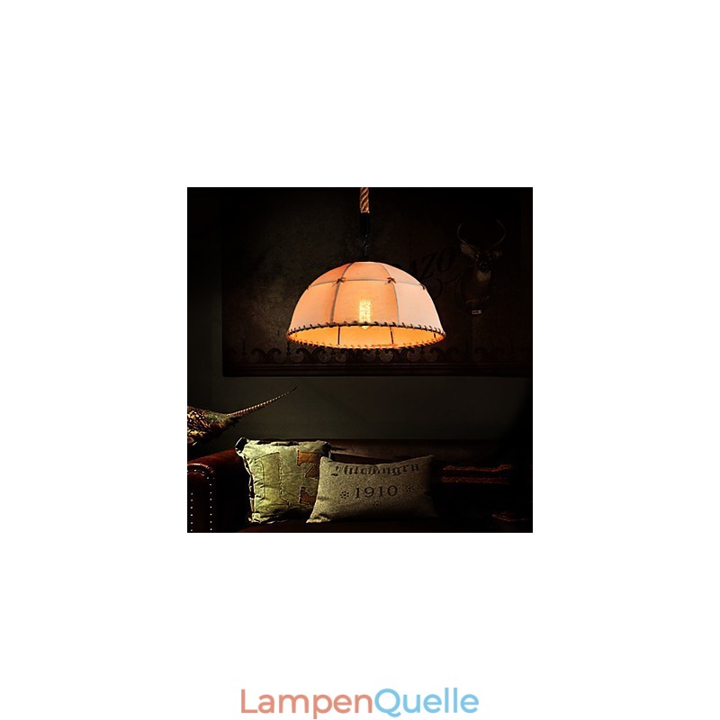 Handgefertigte Kronleuchterlampe aus Hanfseil im Retro-Landhausstil