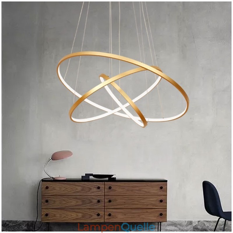 Dimmbare Pendelleuchte mit Fernbedienung Gold Modernes Design Drei Ringe