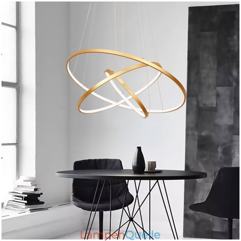 Dimmbare Pendelleuchte mit Fernbedienung Gold Modernes Design Drei Ringe