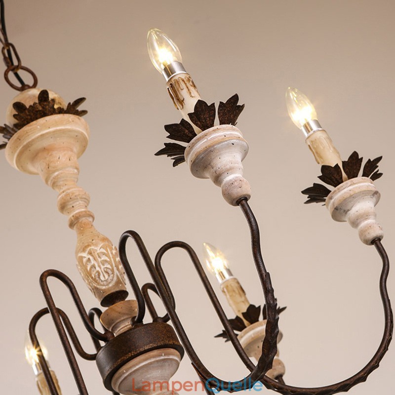 Landhaus Vintage Holz 6 Licht Kronleuchter Licht