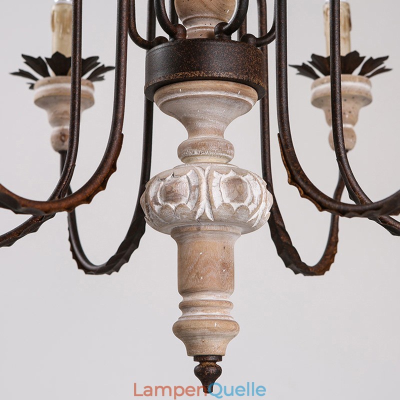 Landhaus Vintage Holz 6 Licht Kronleuchter Licht