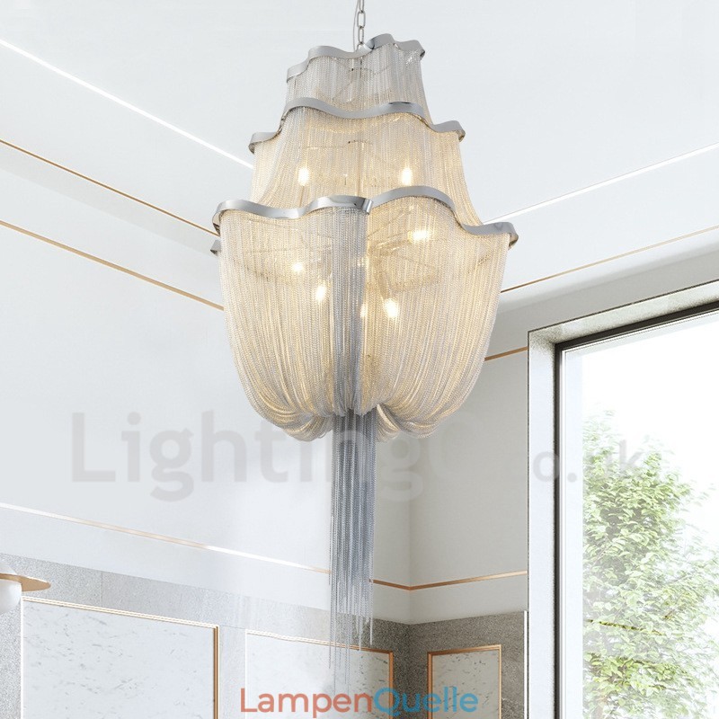Quasten Kronleuchter Designer Pendelleuchte Silber Gold Farbe