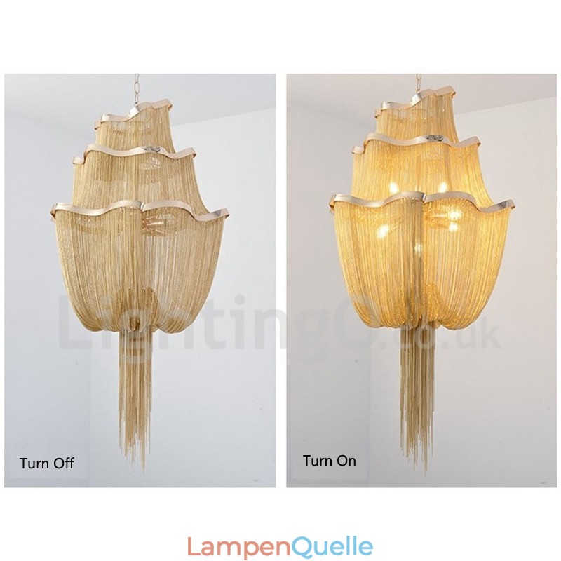 Quasten Kronleuchter Designer Pendelleuchte Silber Gold Farbe