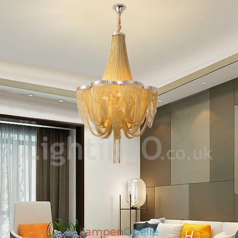 Quasten Kronleuchter Designer Pendelleuchte Silber Gold Farbe