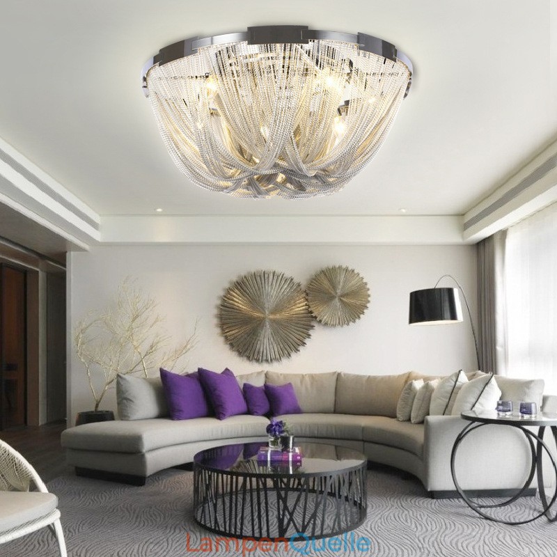 Quasten Kronleuchter Designer Deckenleuchte Silber Gold Farbe