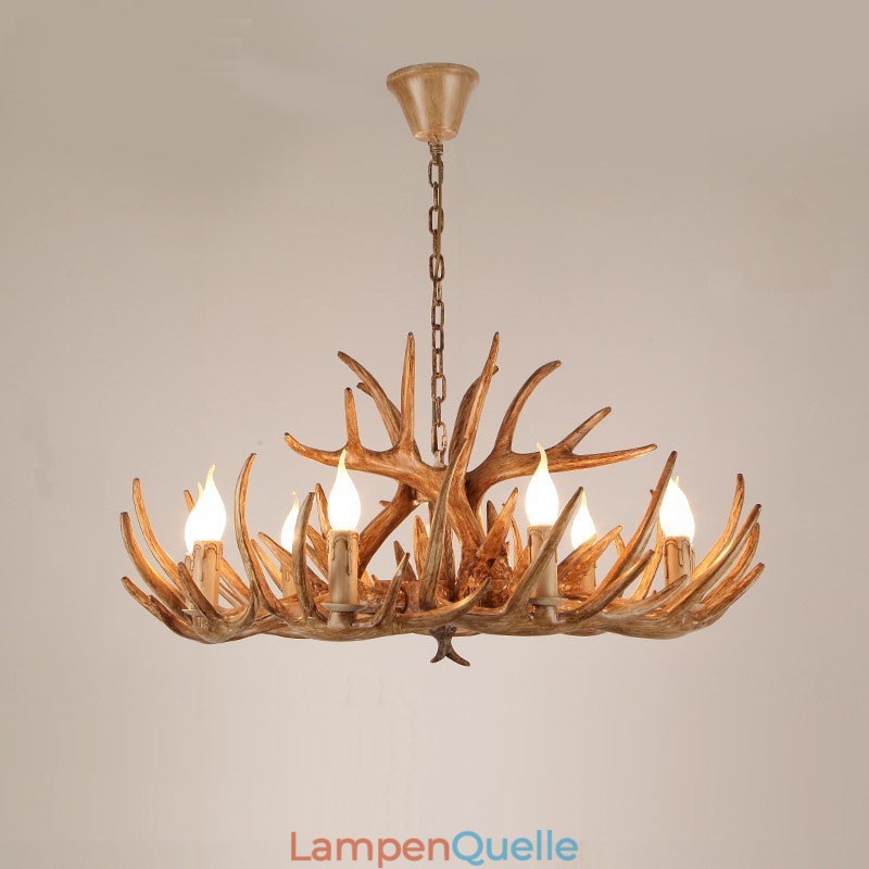 9-flammiger, zweistufiger, rustikaler, künstlerischer Retro-Kronleuchter mit Geweih