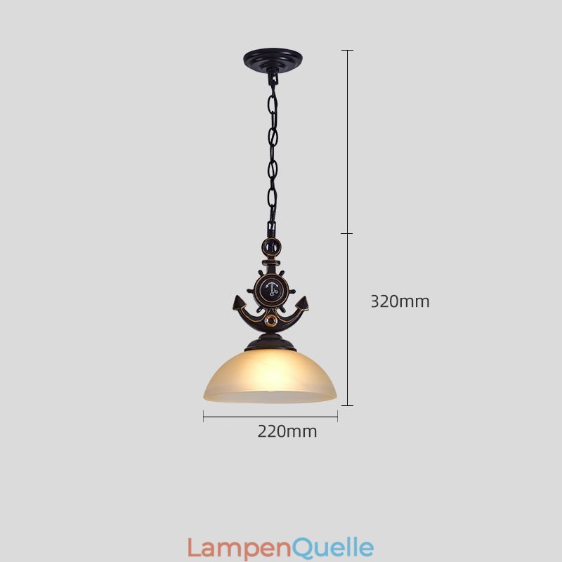 One Light Hängeleuchte, schwarz, rustikal, künstlerisch, Retro, Antik, mit Glasschirm