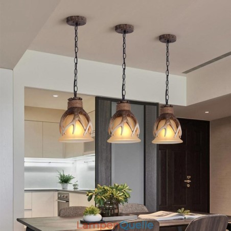 One Light Rustikale, künstlerische Retro-Pendelleuchte mit Geweih und antikem Glasschirm One Light Rustikale, künstlerische Retro-Pendelleuchte mit Geweih und antikem Glasschirm