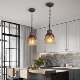 One Light Rustikale, künstlerische Retro-Pendelleuchte mit Geweih und antikem Glasschirm