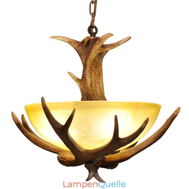 One Light Rustikale, künstlerische Retro-Pendelleuchte mit Geweih und antikem Glasschirm