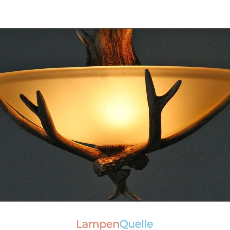 One Light Rustikale, künstlerische Retro-Pendelleuchte mit Geweih und antikem Glasschirm