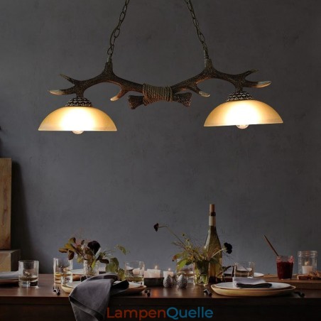 2-flammige schwarze rustikale künstlerische Retro-Pendelleuchte im Geweih-Stil mit Glasschirm 2-flammige schwarze rustikale künstlerische Retro-Pendelleuchte im Geweih-Stil mit Glasschirm