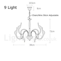 9-flammiger, schwarzer, moderner Kronleuchter aus galvanisiertem Metall