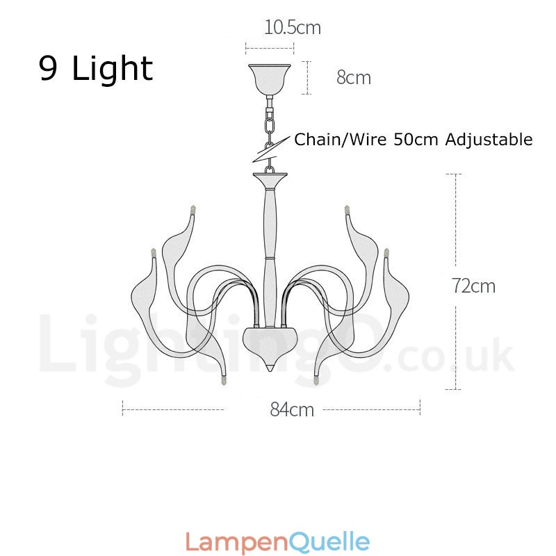 9-flammiger, schwarzer, moderner Kronleuchter aus galvanisiertem Metall