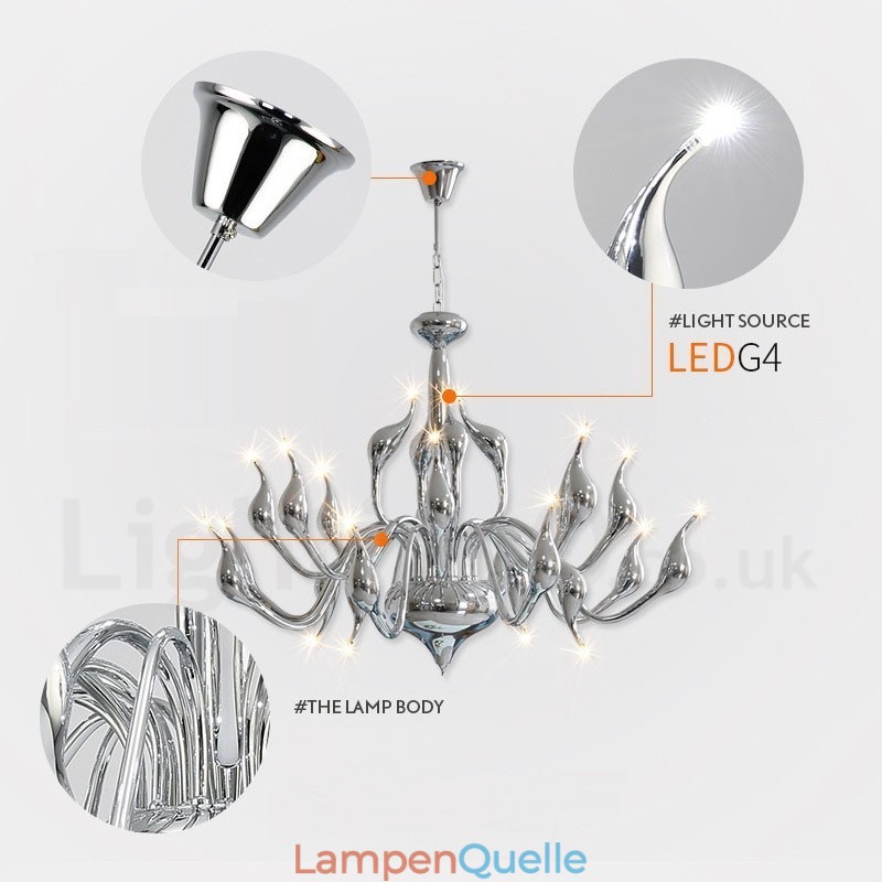 18 Lichter Edelstahl Post Modern Swan Kronleuchter Licht G4 Chrom fertig