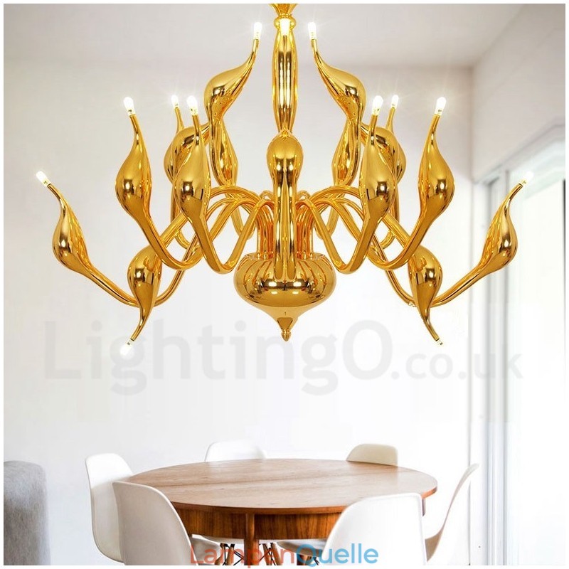 18 Lichter Edelstahl Post Modern Swan Kronleuchter Licht G4 Gold Fertig