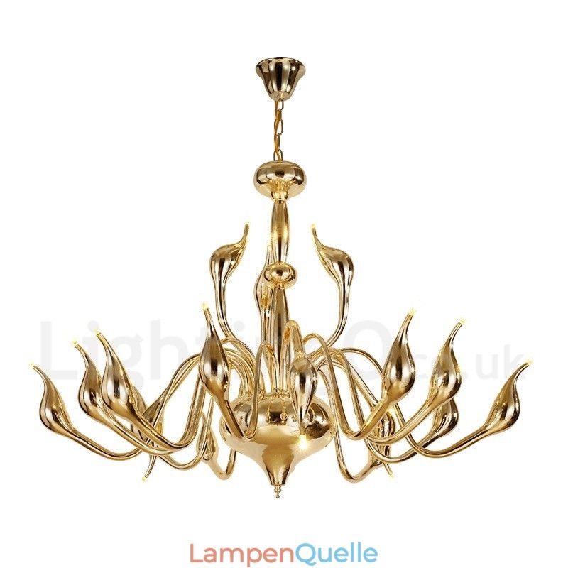 18 Lichter Edelstahl Post Modern Swan Kronleuchter Licht G4 Gold Fertig
